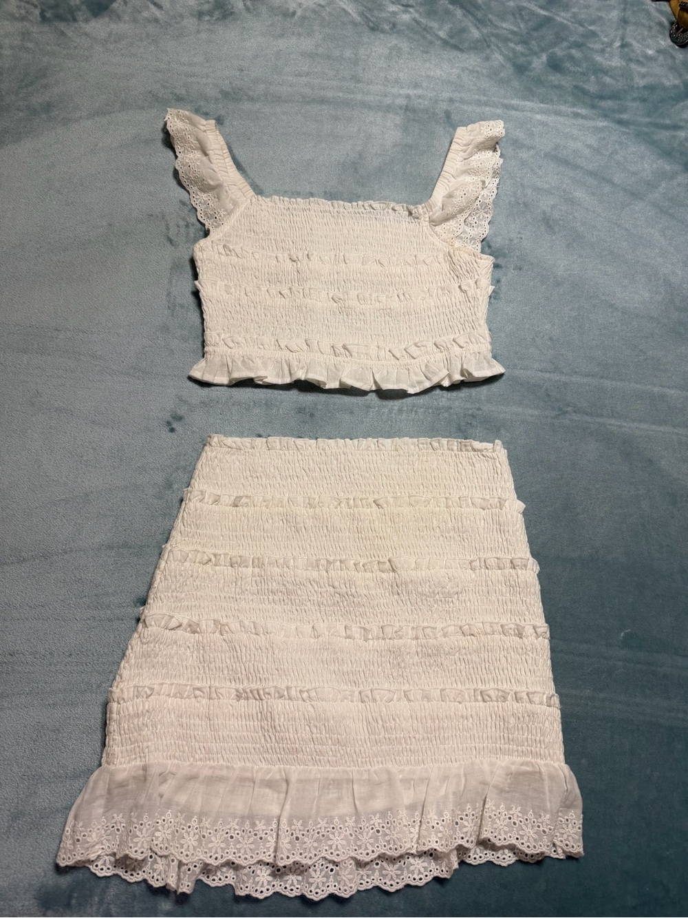 White Eyelet Ruffle Two-Piece Set